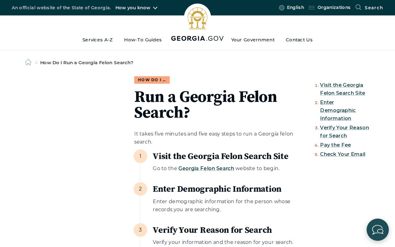 Georgia Felon Search instructions for reported felony conviction records