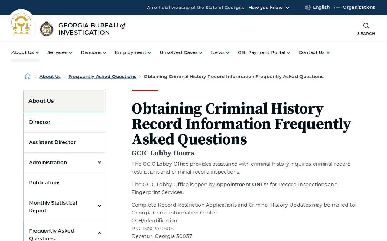 GBI criminal history FAQ for interpreting Georgia arrest and conviction information