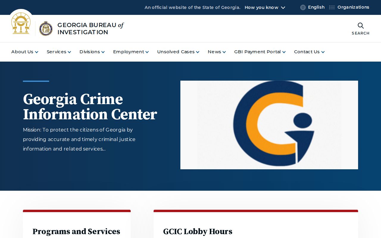 Georgia Crime Information Center page explaining the state criminal history repository