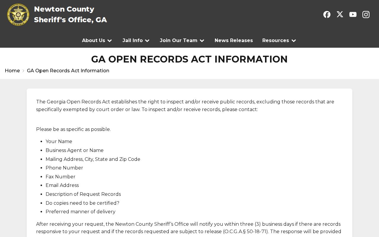 Newton Sheriff public records request page for arrest and booking records