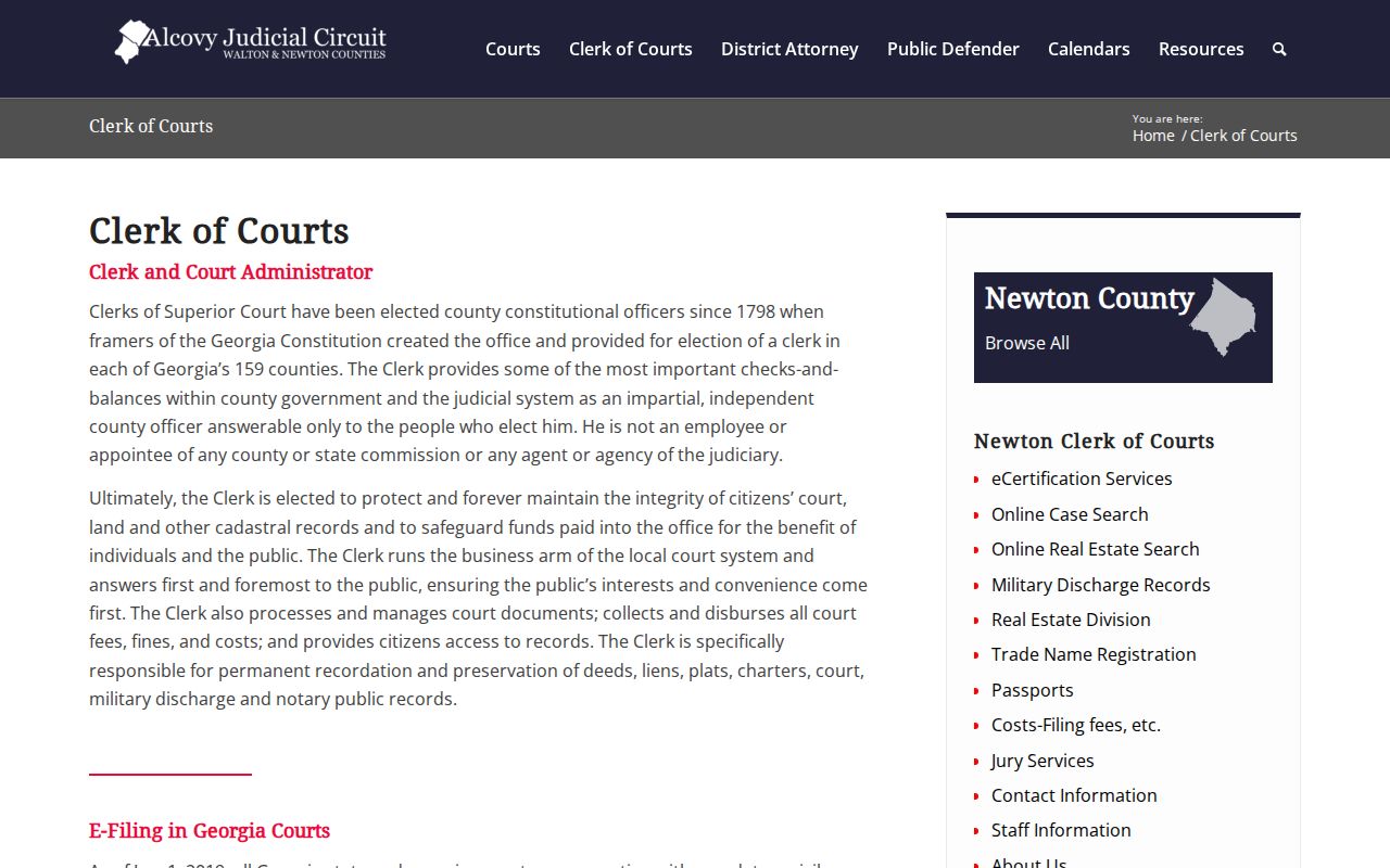 Newton County criminal history clerk eCertification service