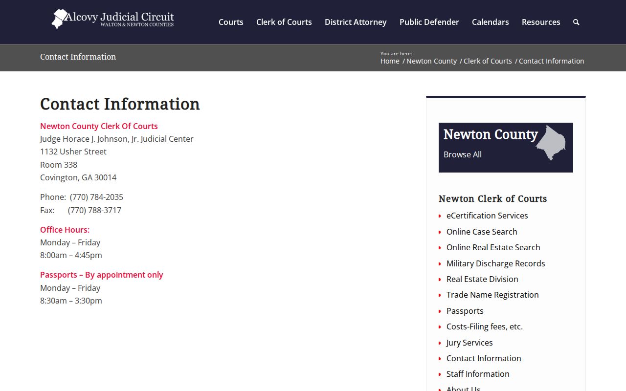 Newton County criminal history clerk contact information