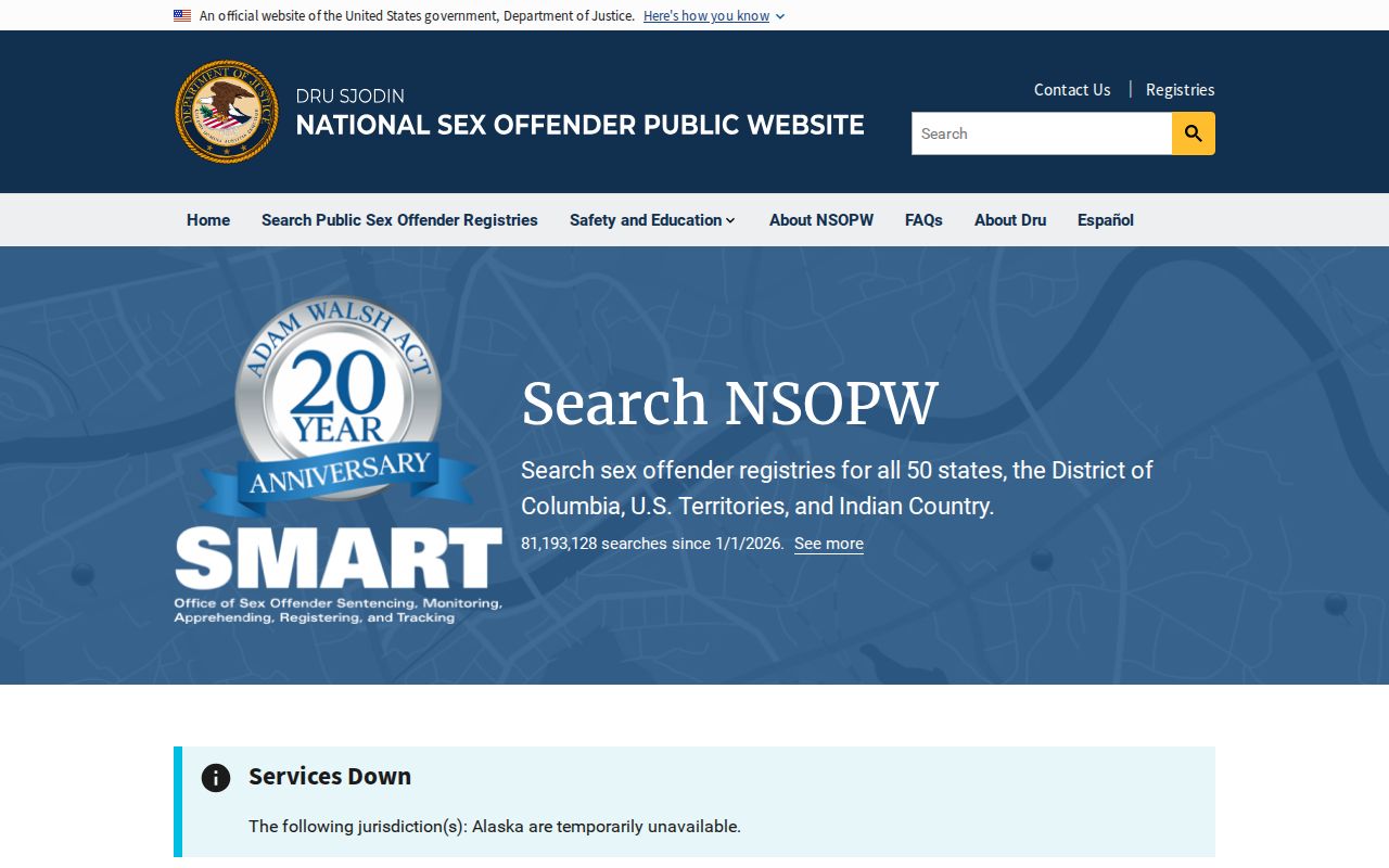 National Sex Offender Public Website for cross-state registry checks