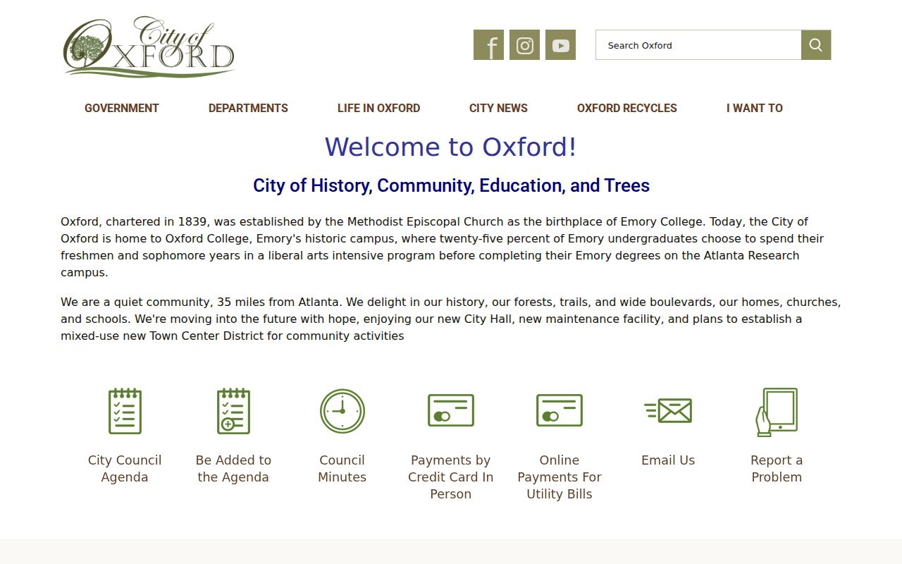 Official City of Oxford Georgia website for local government records contacts