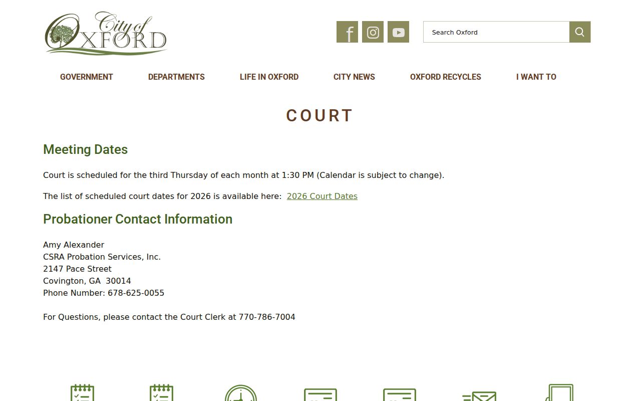Official Oxford Municipal Court contact page for city citation records